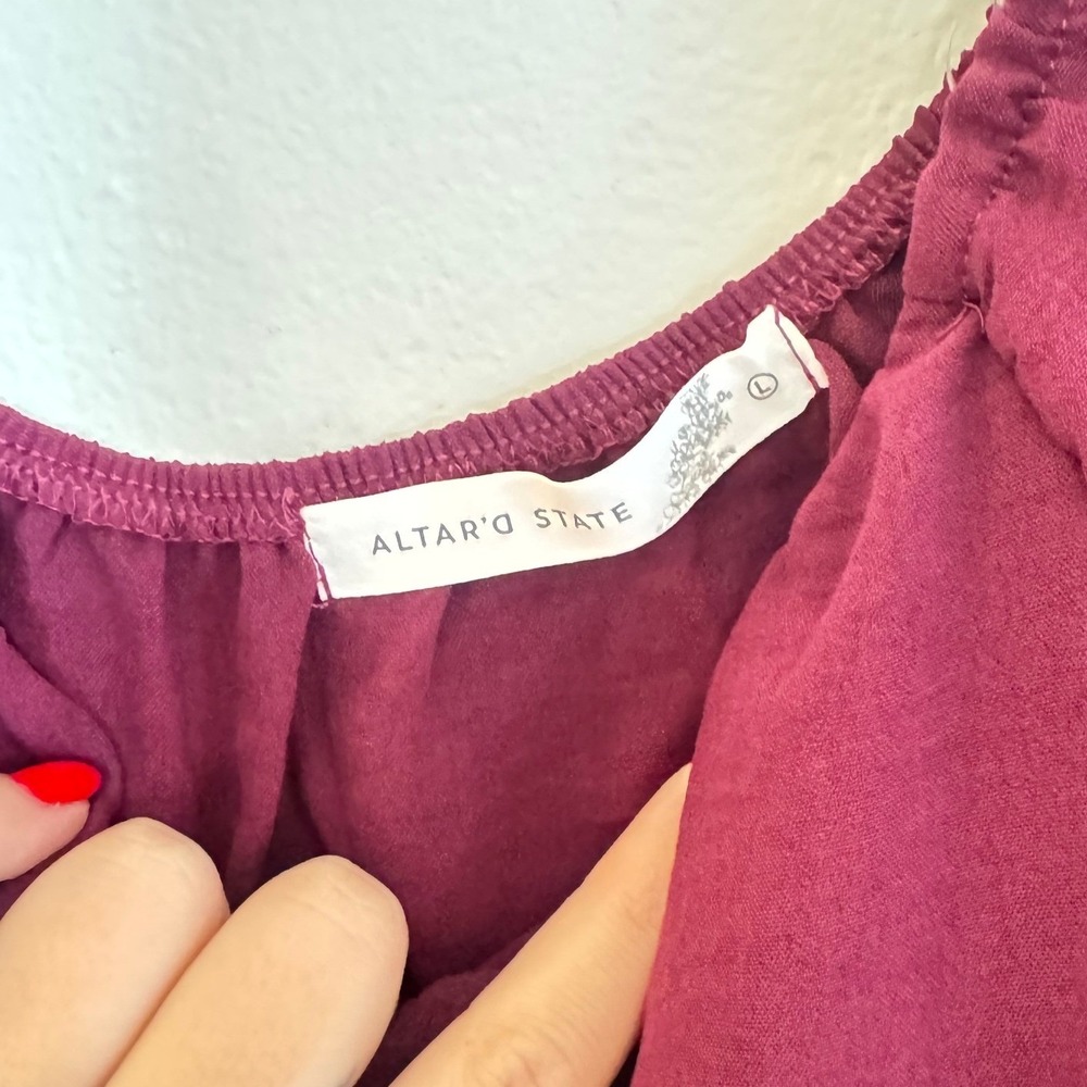 NWT Altar'd State Plum Purple Tie Front Crop Top Long Balloon Sleeve Boho Size L - Picture 4 of 6